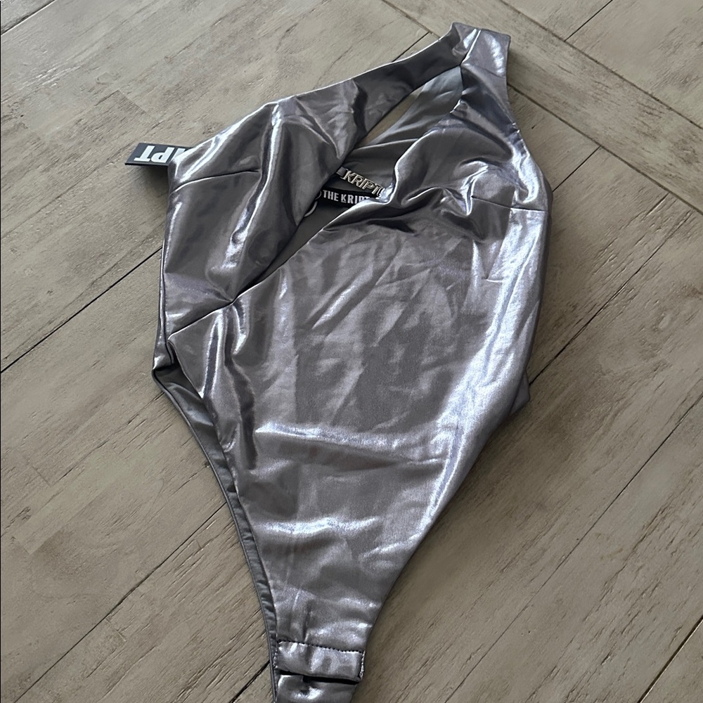 NWT THE KRIPT Trysta BODYSUIT Silver Gray Going Out Party Club size S